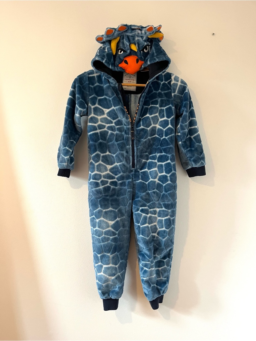 FatFace Blue Triceratops Soft Fleece Hooded One-Piece for Kids